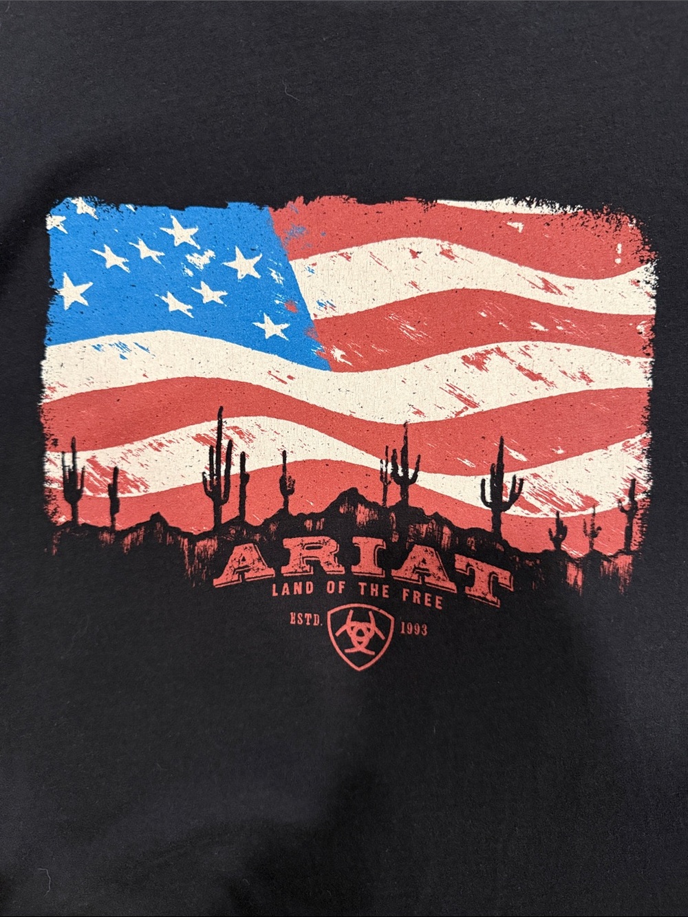 Ariat Black Short-Sleeve Tee with Distressed American Flag/Cactus Logo Size L - Picture 5 of 5